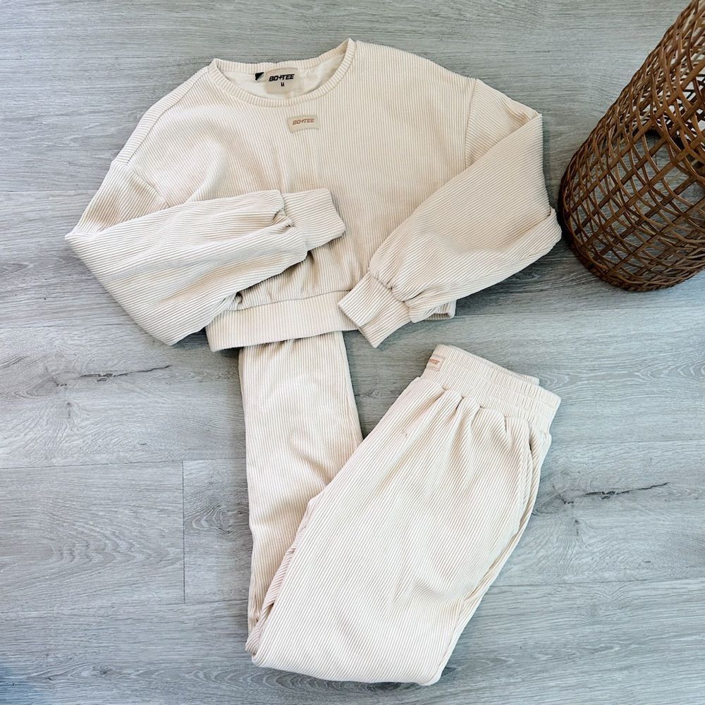 Cream Women's Ribbed Lounge Set